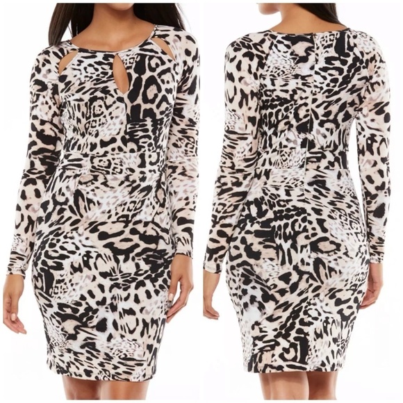 Jennifer Lopez Women’s Keyhole Animal Print Dress- Cream/Tan/Black Size XXSP - Picture 1 of 5